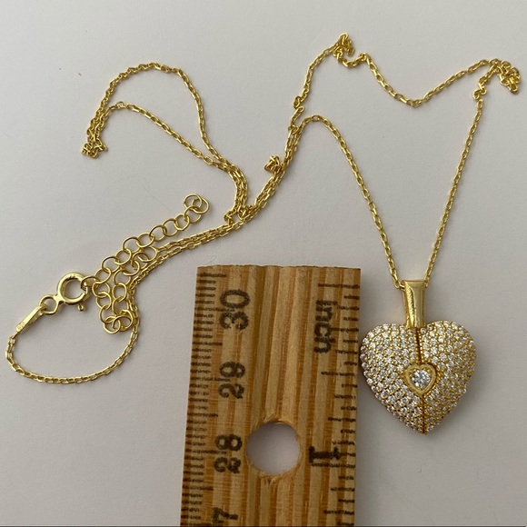 925 Silver double heart initial cz necklace 18k yellow gold plated - Picture 3 of 3
